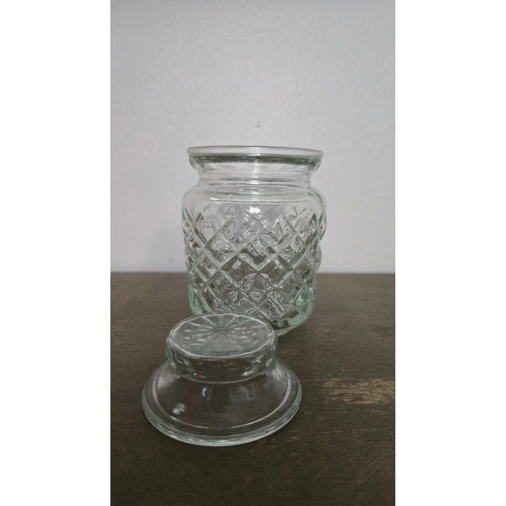 Vintage Clear Glass Vanity Jar Lot Lidded Apothecary Bathroom Canisters set of 3
